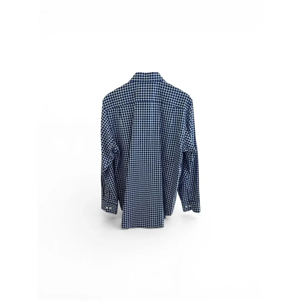 Banana Republic Men's Blue and White Check Dress Shirt Like New Size Medium